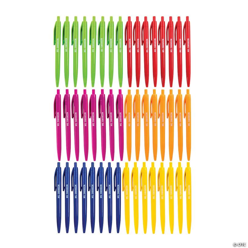Bulk 48 Pc. Personalized Solid Color Plastic Retractable Pen Assortment
