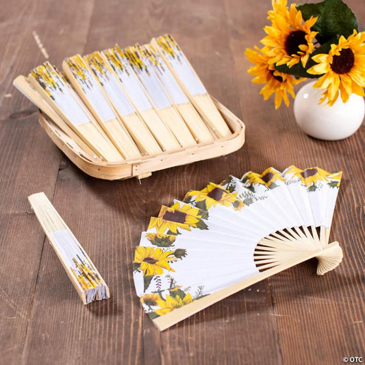 Bulk 48 Pc. Sunflower Printed Folding Hand Fans | USA Decoration®