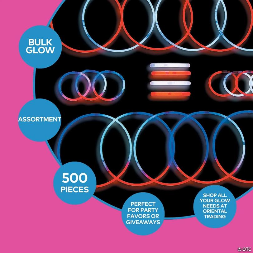 Bulk 500 Pc. Patriotic Glow Stick, Bracelet & Necklace Assortment