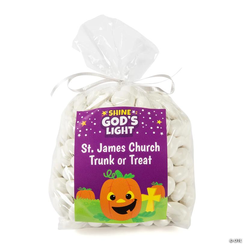 Bulk 50 Pc. Personalized Medium Religious Pumpkin Cellophane Gift Bag Kit