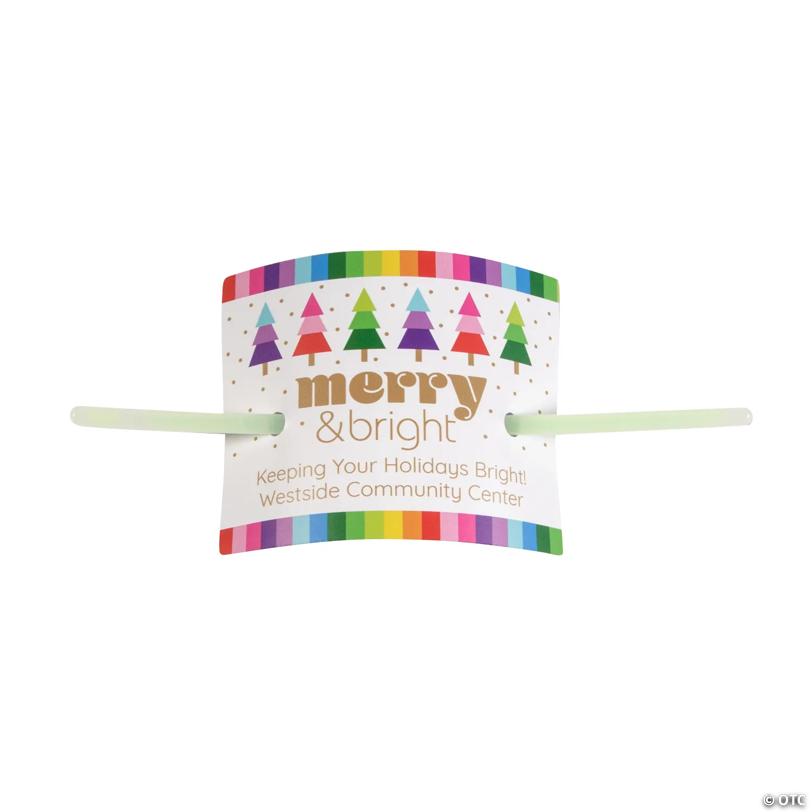 Bulk 50 Pc. Personalized Merry & Bright Christmas Cards with Glow Bracelet