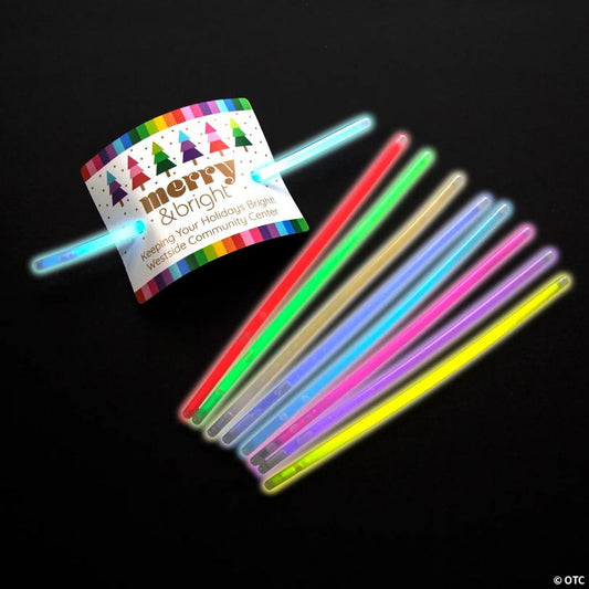 Bulk 50 Pc. Personalized Merry & Bright Christmas Cards with Glow Bracelet