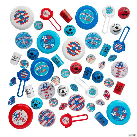 Bulk 52 Pc. Religious Red, White & Blue Patriotic Toys & Handouts