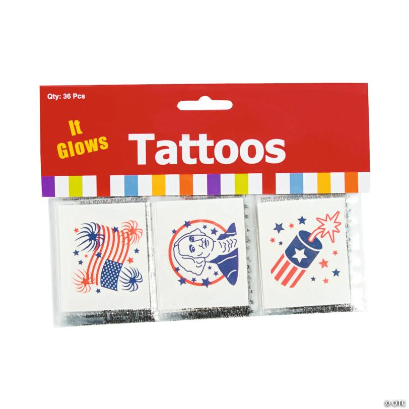 Bulk 72 Pc. Glow-in-the-Dark Patriotic Temporary Tattoos