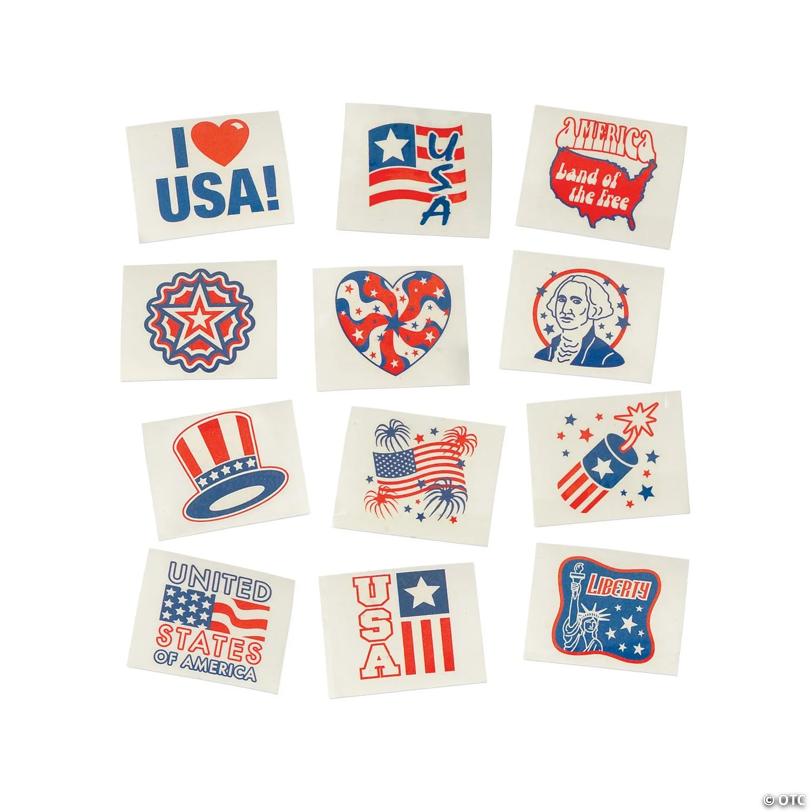 Bulk 72 Pc. Glow-in-the-Dark Patriotic Temporary Tattoos