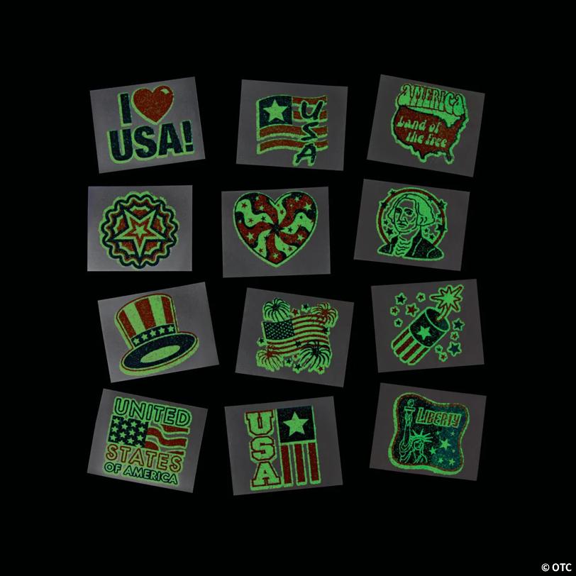 Bulk 72 Pc. Glow-in-the-Dark Patriotic Temporary Tattoos