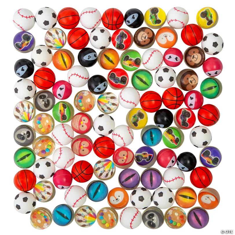 Bulk 96 Pc. Colorful Cool Icon Bouncy Ball Assortment