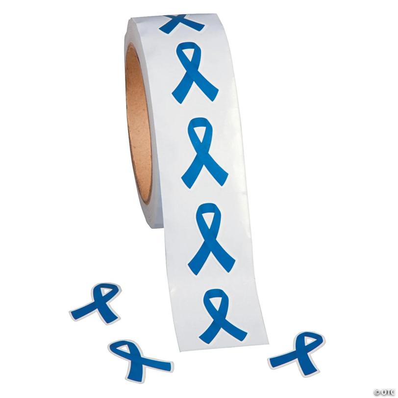 Bulk Blue Ribbon Awareness Sticker Roll - 500 Pc. | USA Decoration®