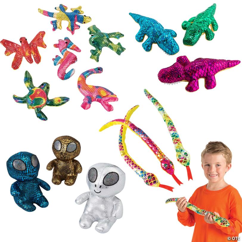 Bulk Metallic & Glitter Stuffed Animal Character Assortment - 48 pc