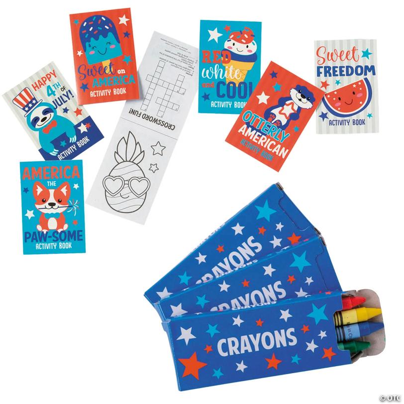 Bulk Patriotic Mini Activity Book & Crayons for 72