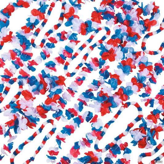 36" Bulk 100 Pc. Patriotic Red, White & Blue Leis Assortment