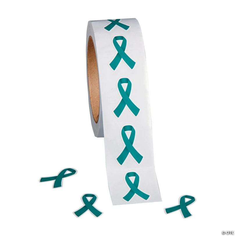 Bulk Teal Ribbon Awareness Sticker Roll - 500 Pc. | USA Decoration®