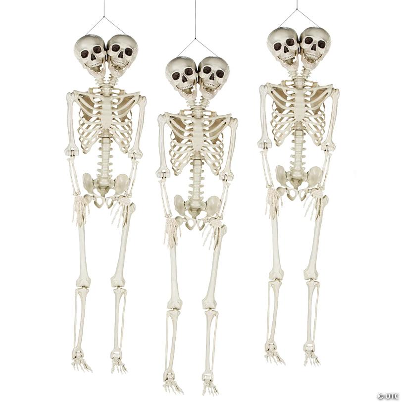 Bulk Two-Headed Life-Size Posable Skeleton Halloween Decorations - 3 Pc.