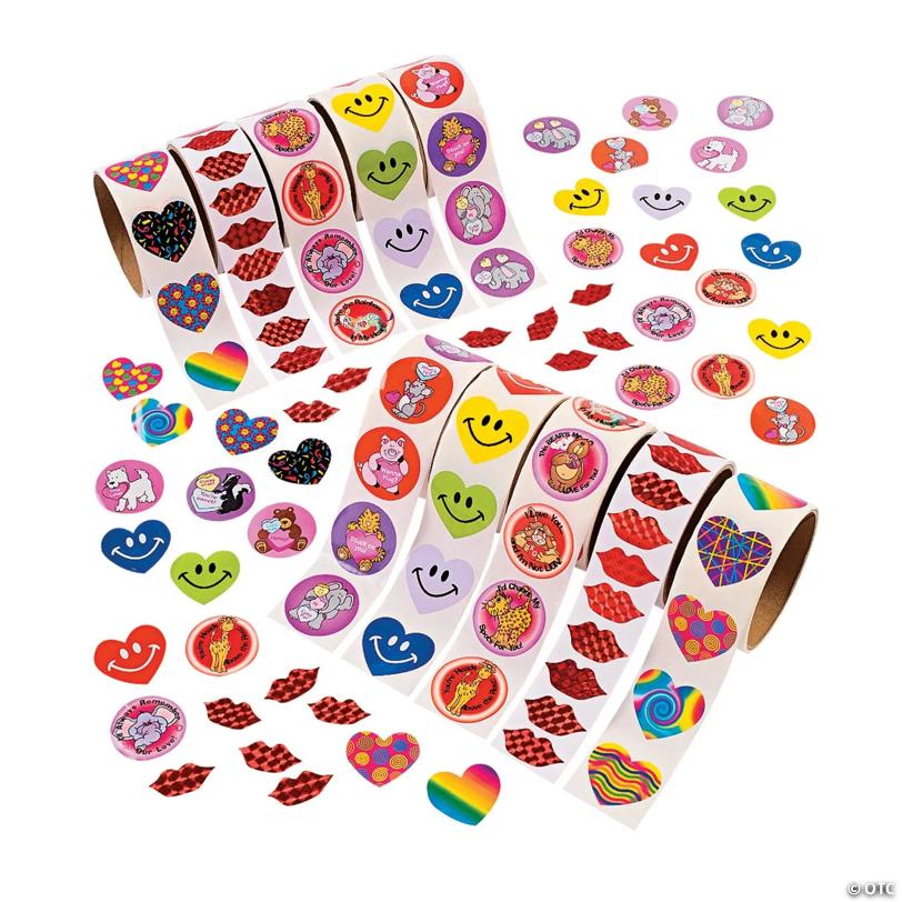 Bulk Valentine Rolls of Stickers Assortment - 1000 Pc. | USA Decoration®