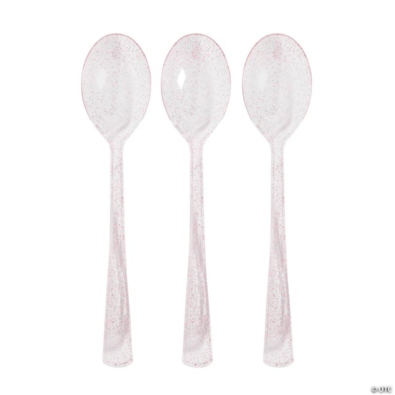 Bulk  48 Ct. Pink Glitter Plastic Spoons | USA Decoration®
