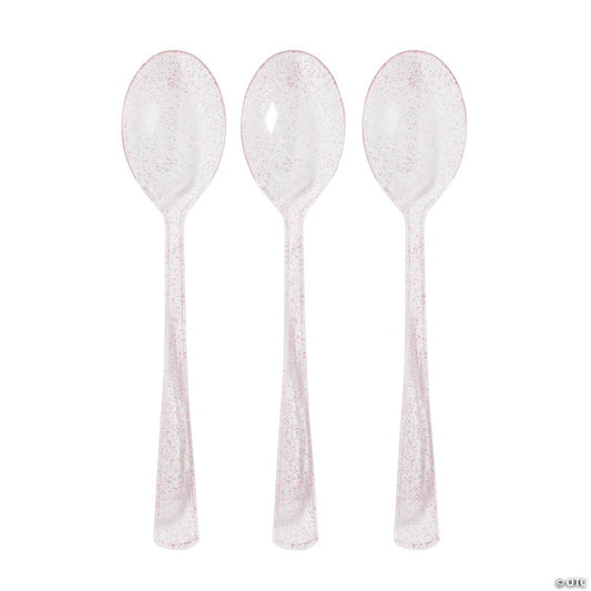 Bulk  48 Ct. Pink Glitter Plastic Spoons | USA Decoration®