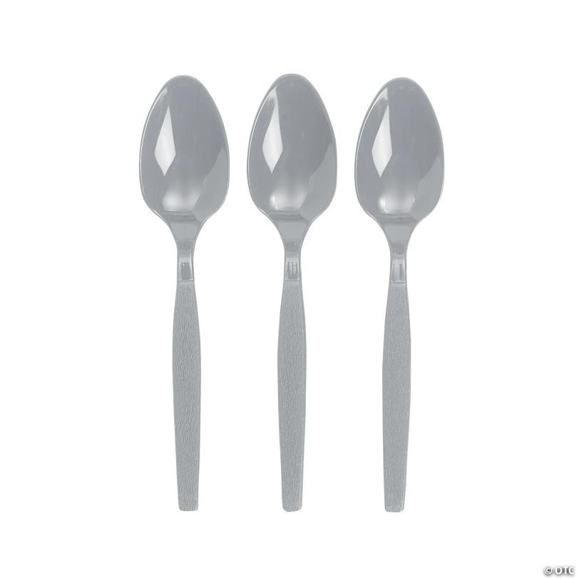 Bulk  50 Ct. Metallic Silver Plastic Spoons | USA Decoration®