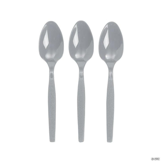 Bulk  50 Ct. Metallic Silver Plastic Spoons | USA Decoration®