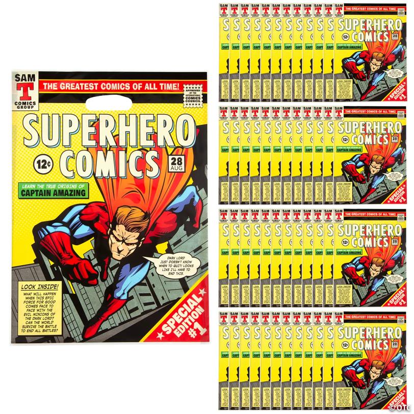 Bulk  50 Pc. Comic Superhero Plastic Goody Bags