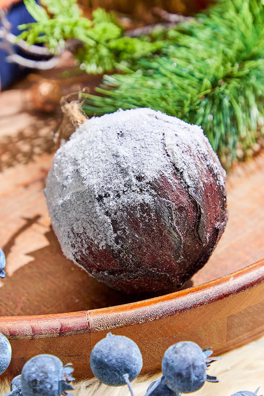 4" Bark with Snow Ball Ornament Rustic Woodland Holiday Decor