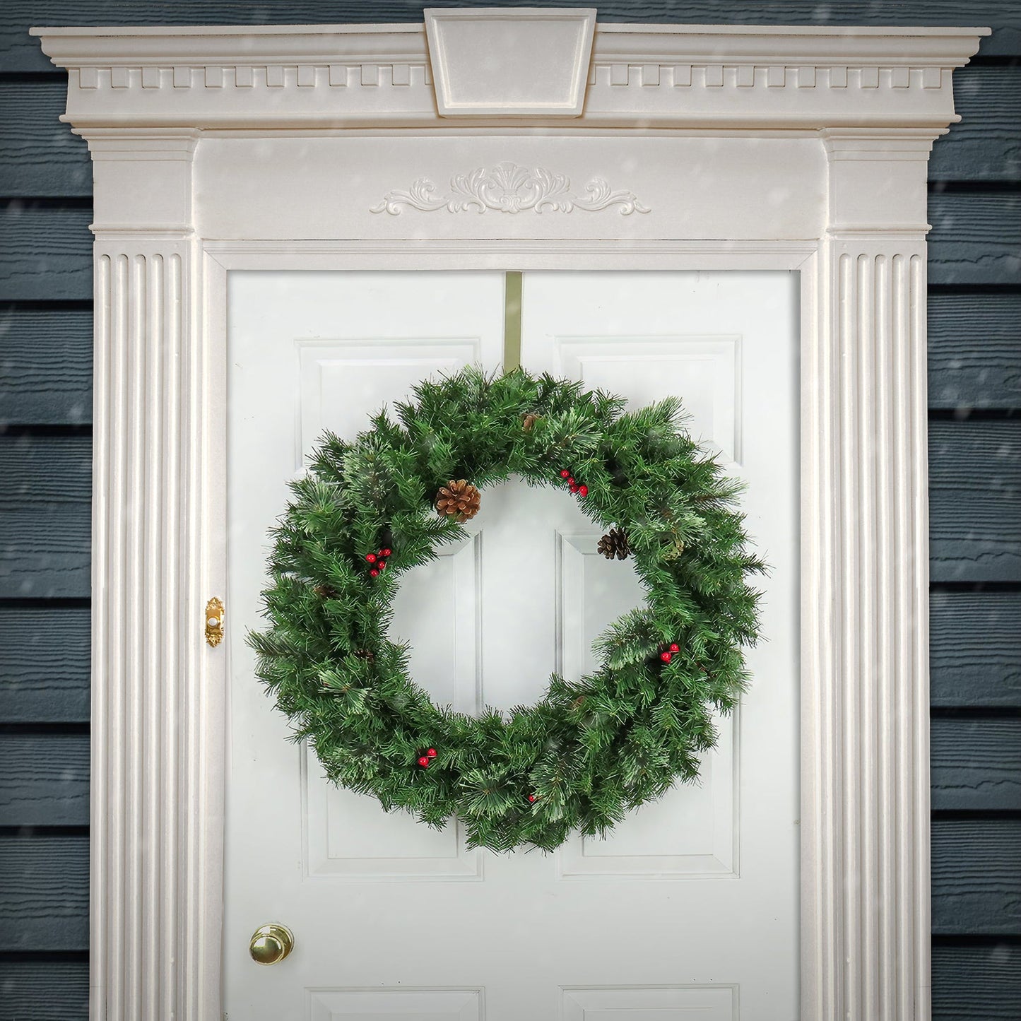 30 in. Pre-Lit White Pine Wreath with Warm White LED Lights | USA Decoration®