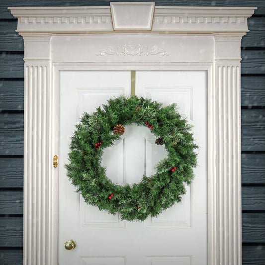 30 in. Pre-Lit White Pine Wreath with Warm White LED Lights | USA Decoration®