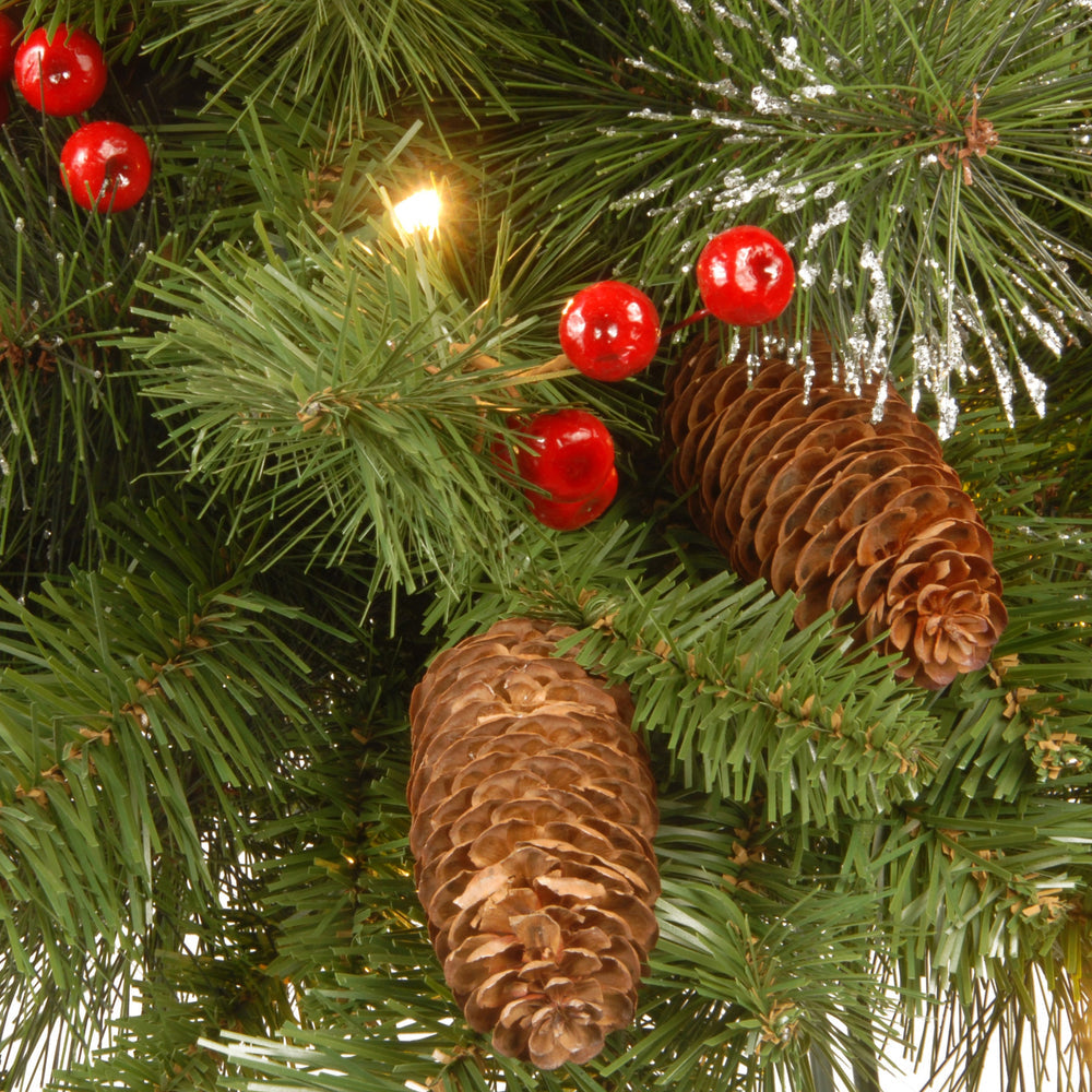 36 in Pre-Lit Crestwood Spruce Wreath with Red Berries Pine Cones Clear Lights | USA Decoration®