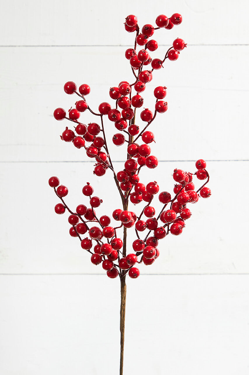 29” Cardinal Red Crabapple Christmas Spray Festive Holiday Berry Decoration