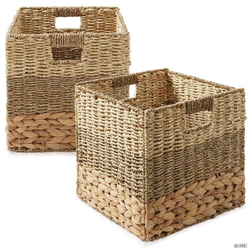 Casafield 2pk 10.5" Mixed Weave Storage Cubes, Square Shelf Basket Bins, Natural Wicker