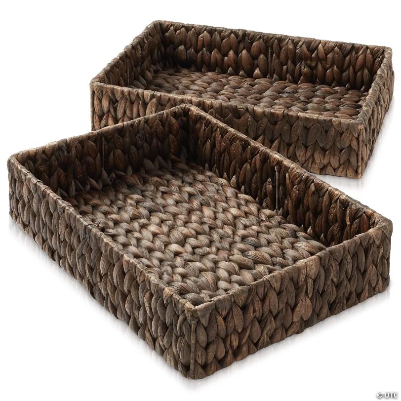 Casafield 2pk Bathroom Baskets, 15.75x11.25x3.25 Narrow Toilet Tank Organizers, Espresso