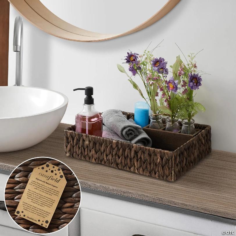 Casafield 2pk Bathroom Baskets, 15.75x11.25x3.25 Narrow Toilet Tank Organizers, Espresso