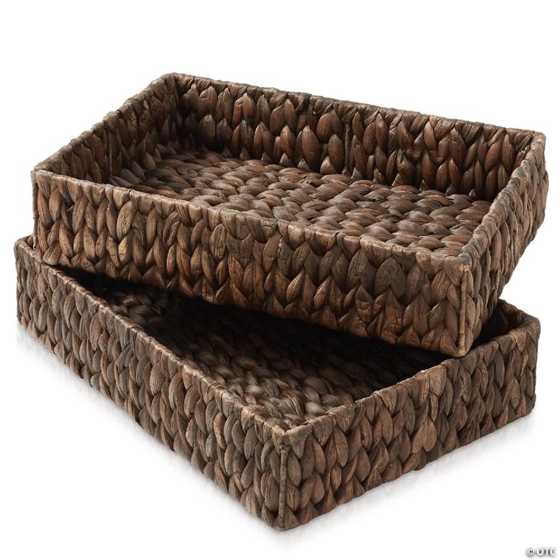 Casafield 2pk Bathroom Baskets, 15.75x11.25x3.25 Narrow Toilet Tank Organizers, Espresso
