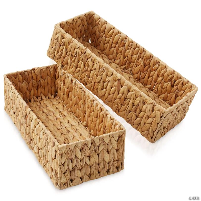 Casafield 2pk Bathroom Baskets, 16x6.75x4.25 Narrow Toilet Tank Tray Organizers, Natural
