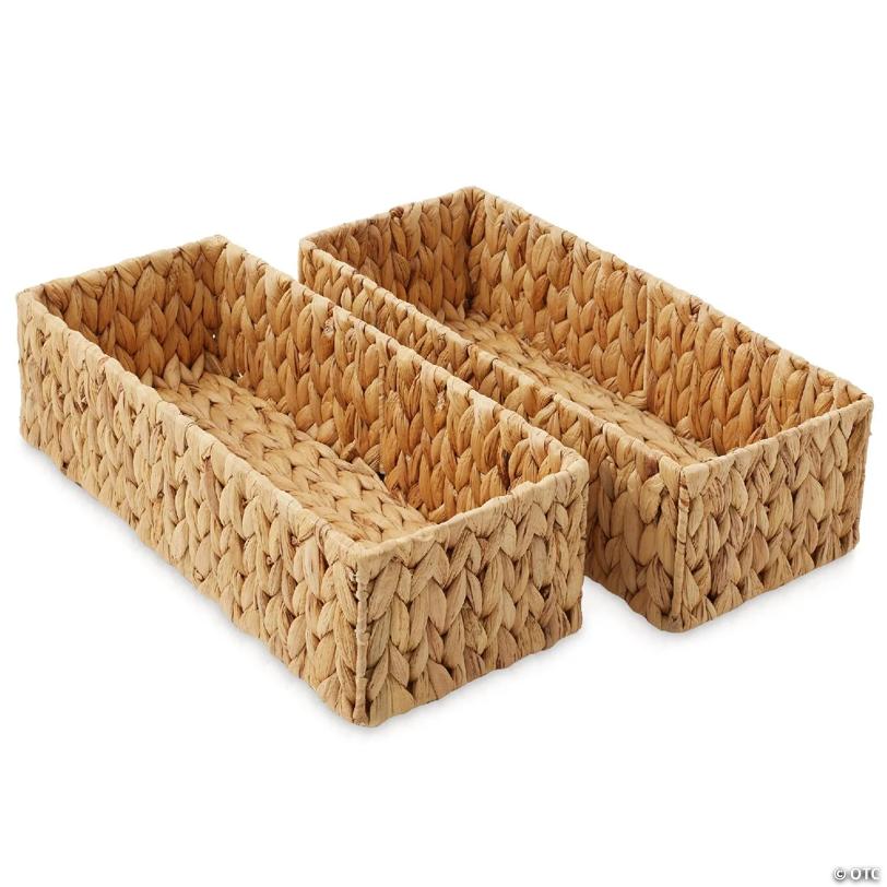 Casafield 2pk Bathroom Baskets, 16x6.75x4.25 Narrow Toilet Tank Tray Organizers, Natural