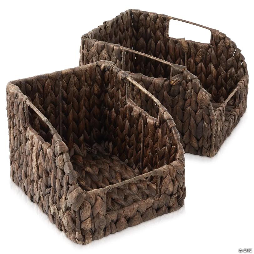 Casafield 2pk Hyacinth Pantry Baskets, Wicker Kitchen Storage Bins for Shelves, Espresso