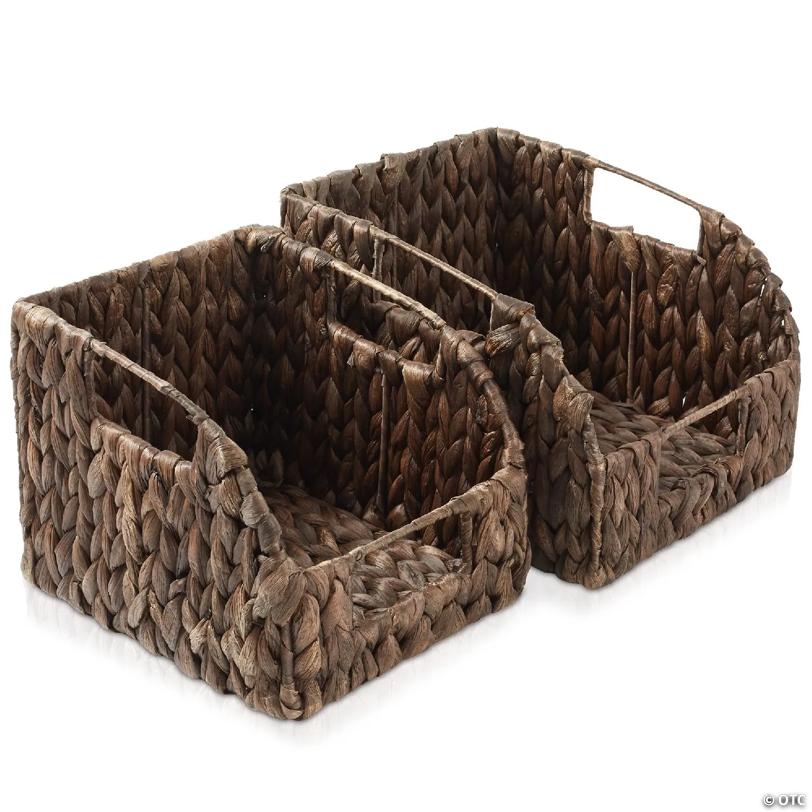 Casafield 2pk Hyacinth Pantry Baskets, Wicker Kitchen Storage Bins for Shelves, Espresso