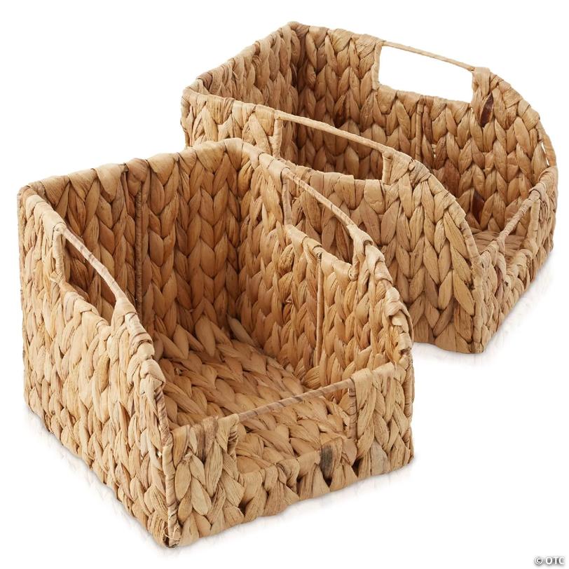Casafield 2pk Hyacinth Pantry Baskets, Wicker Kitchen Storage Bins for Shelves, Natural