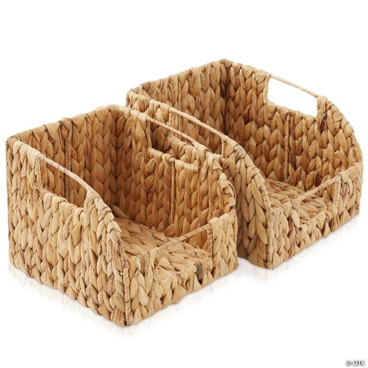 Casafield 2pk Hyacinth Pantry Baskets, Wicker Kitchen Storage Bins for Shelves, Natural