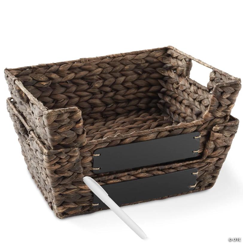 Casafield 2pk Wide Pantry Baskets, Hyacinth Wicker Kitchen Shelf Storage Bins, Espresso