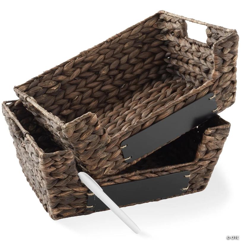 Casafield 2pk Wide Pantry Baskets, Hyacinth Wicker Kitchen Shelf Storage Bins, Espresso