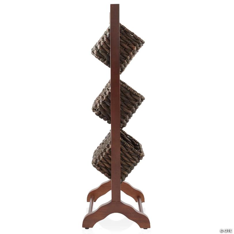 Casafield 3-Tier Floor Stand Organizer with Wicker Storage Basket Bins, Espresso/Brown