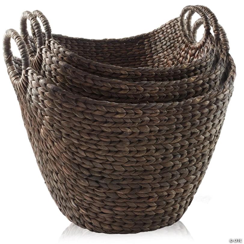 Casafield 3pc Hyacinth Boat Baskets, Storage Totes for Laundry, Blankets, Toys - Espresso