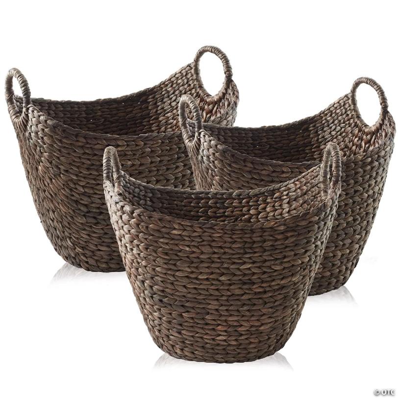 Casafield 3pc Hyacinth Boat Baskets, Storage Totes for Laundry, Blankets, Toys - Espresso