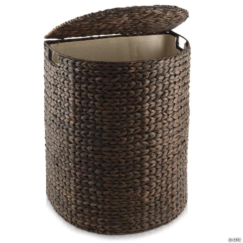 Casafield Half Moon Laundry Hamper Clothes Basket w Lid & Liner, Espresso Wicker Hyacinth