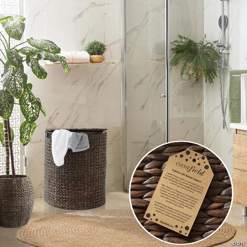 Casafield Half Moon Laundry Hamper Clothes Basket w Lid & Liner, Espresso Wicker Hyacinth