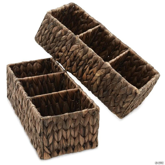 Casafield Set of 2 Storage Baskets with 3 Sections, Wicker Bathroom Organizers, Espresso