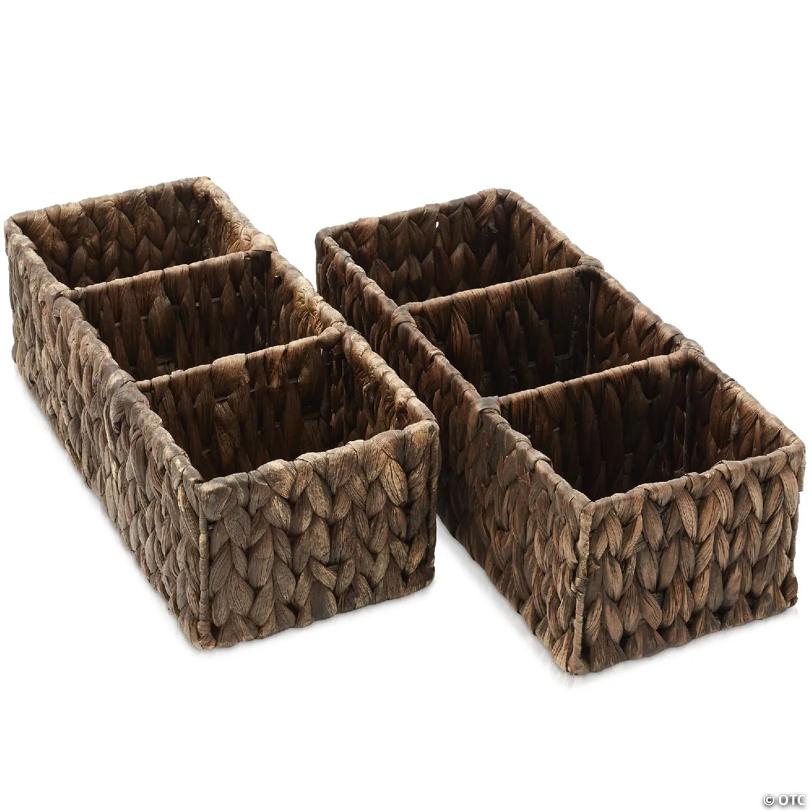 Casafield Set of 2 Storage Baskets with 3 Sections, Wicker Bathroom Organizers, Espresso