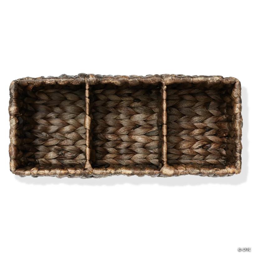 Casafield Set of 2 Storage Baskets with 3 Sections, Wicker Bathroom Organizers, Espresso