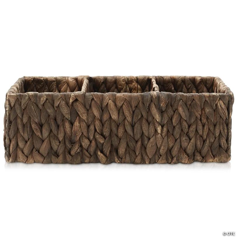 Casafield Set of 2 Storage Baskets with 3 Sections, Wicker Bathroom Organizers, Espresso
