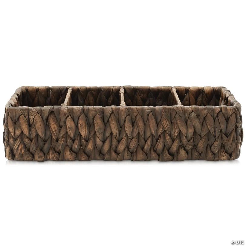 Casafield Set of 2 Storage Baskets with 4 Sections, Wicker Bathroom Organizers, Espresso